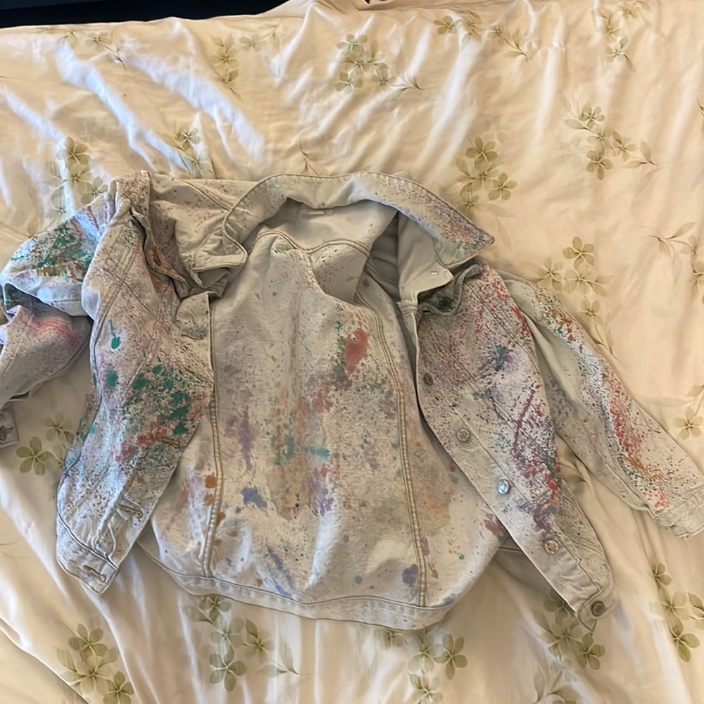 Hand painted denim jacket, splatter design